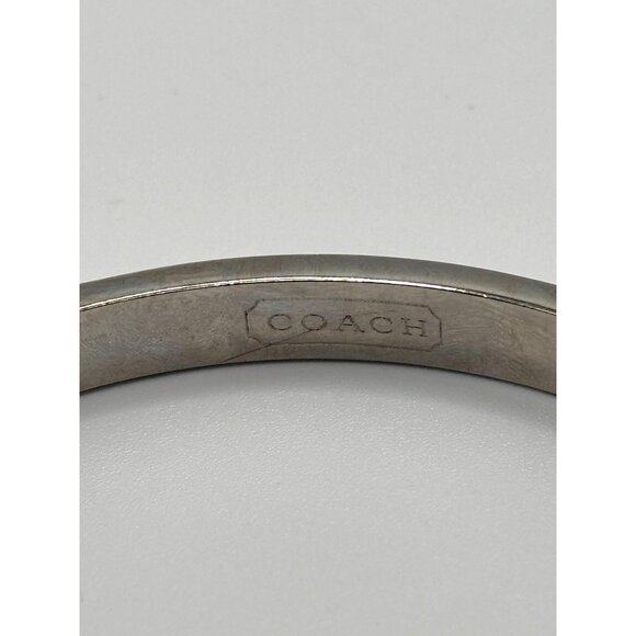 Coach Pink Enamel Signature Print Silver-Tone Bangle Bracelet - Picture 4 of 8